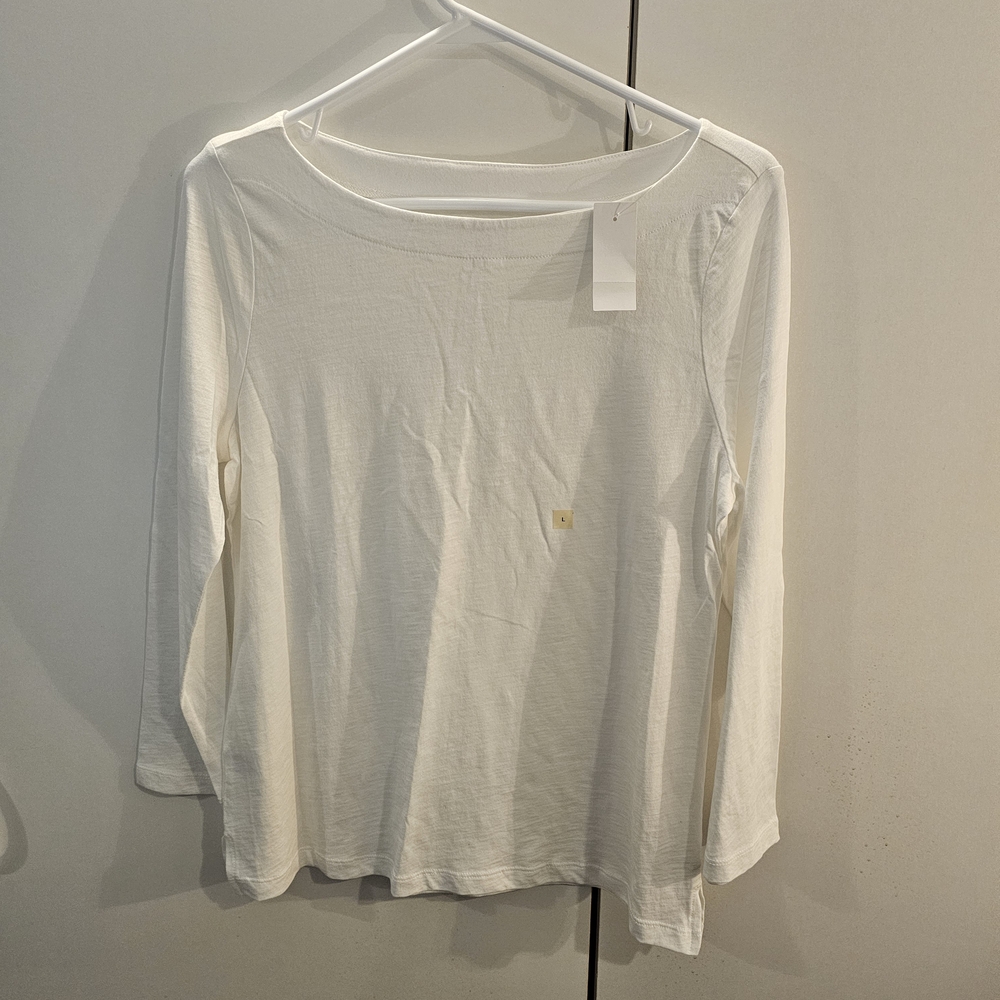 LOFT Elegant White Long Sleeve Tee Womans Large NWT